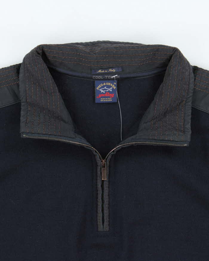 Vintage Paul & Shark Yachting Navy Wool Quarter-Zip Knit Jumper - XL