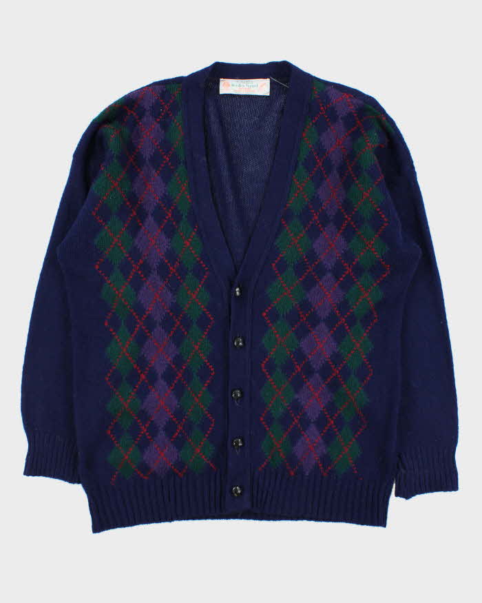 Vintage 1970s Quill's Ireland Hand Crafted Wool Argyle Cardigan - XL