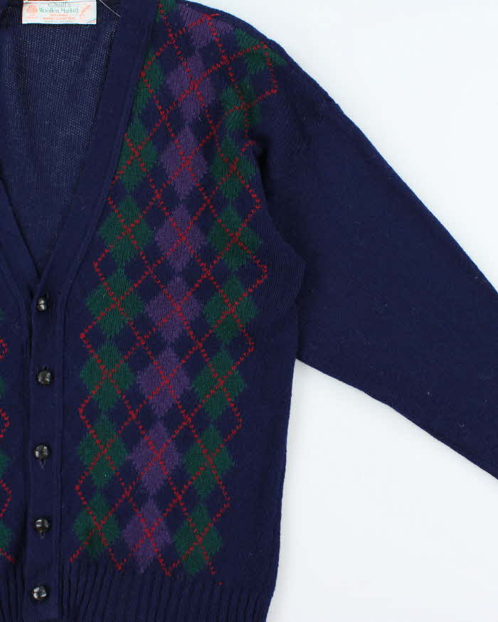 Vintage 1970s Quill's Ireland Hand Crafted Wool Argyle Cardigan - XL