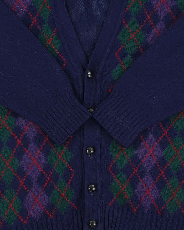 Vintage 1970s Quill's Ireland Hand Crafted Wool Argyle Cardigan - XL