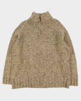 Vintage Y2K 00s Lauren Ralph Lauren Speckled Lambswool Chunky Knit Quarter-Zip Jumper - L