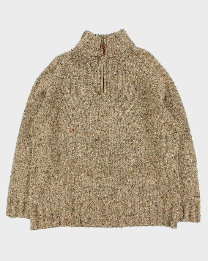 Vintage Y2K 00s Lauren Ralph Lauren Speckled Lambswool Chunky Knit Quarter-Zip Jumper - L