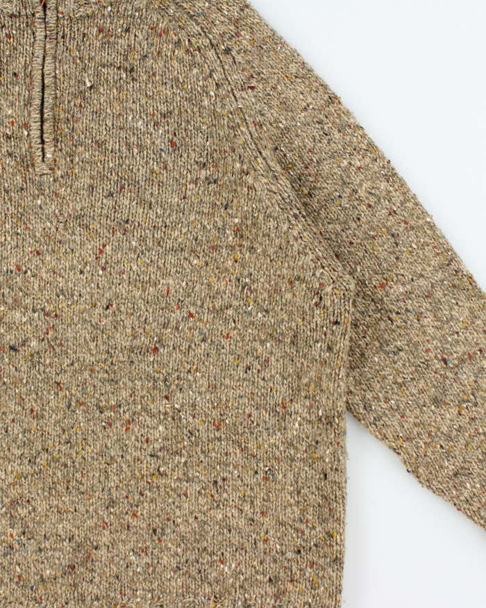 Vintage Y2K 00s Lauren Ralph Lauren Speckled Lambswool Chunky Knit Quarter-Zip Jumper - L