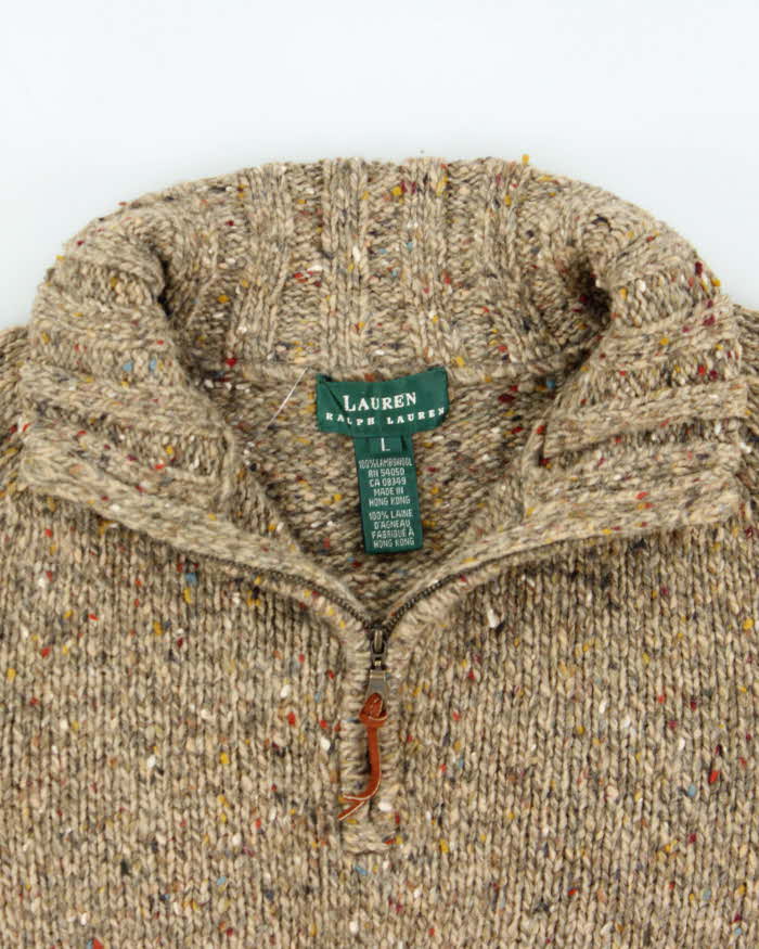 Vintage Y2K 00s Lauren Ralph Lauren Speckled Lambswool Chunky Knit Quarter-Zip Jumper - L