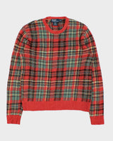 Vintage Y2K 00s Polo Ralph Lauren Tartan Wool &amp; Camel Hair Crewneck Knit Jumper - L