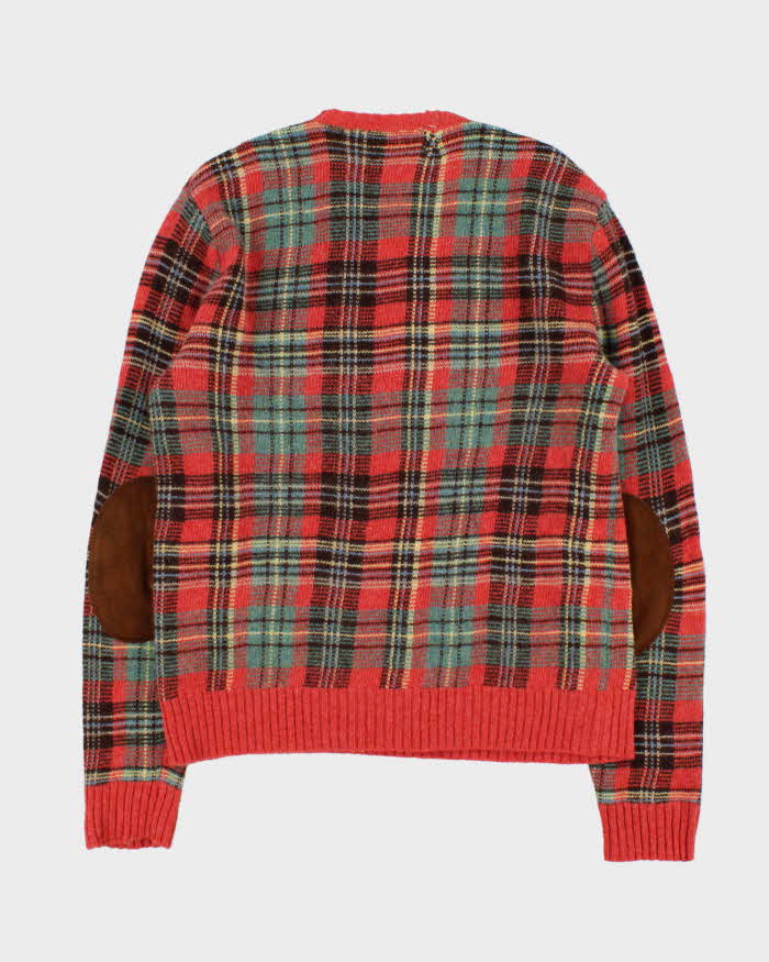 Vintage Y2K 00s Polo Ralph Lauren Tartan Wool & Camel Hair Crewneck Knit Jumper - L