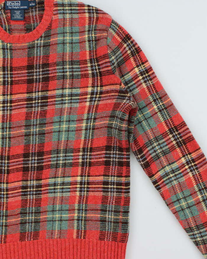 Vintage Y2K 00s Polo Ralph Lauren Tartan Wool & Camel Hair Crewneck Knit Jumper - L