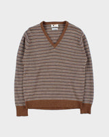 Vintage 1970s Hudson's Bay By Alan Paine Lambswool Striped V-Neck Knit Jumper - M