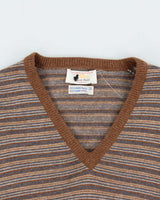 Vintage 1970s Hudson's Bay By Alan Paine Lambswool Striped V-Neck Knit Jumper - M