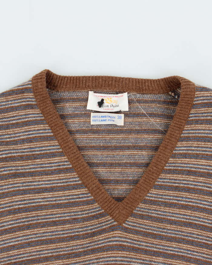 Vintage 1970s Hudson's Bay By Alan Paine Lambswool Striped V-Neck Knit Jumper - M