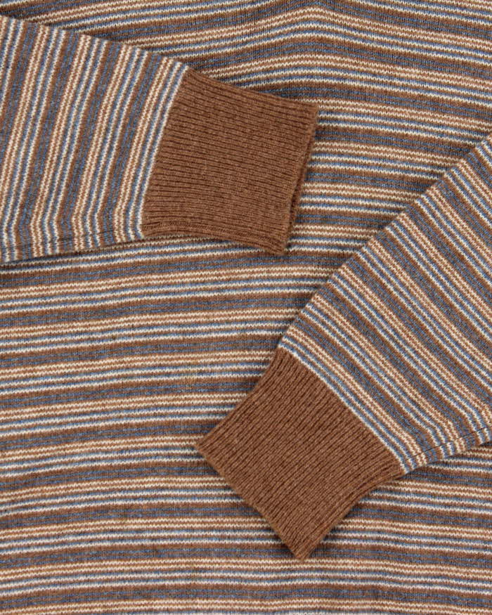 Vintage 1970s Hudson's Bay By Alan Paine Lambswool Striped V-Neck Knit Jumper - M