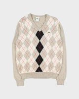 Vintage Y2K 00s Lacoste Wool Blend Argyle V-Neck Knit Jumper - S