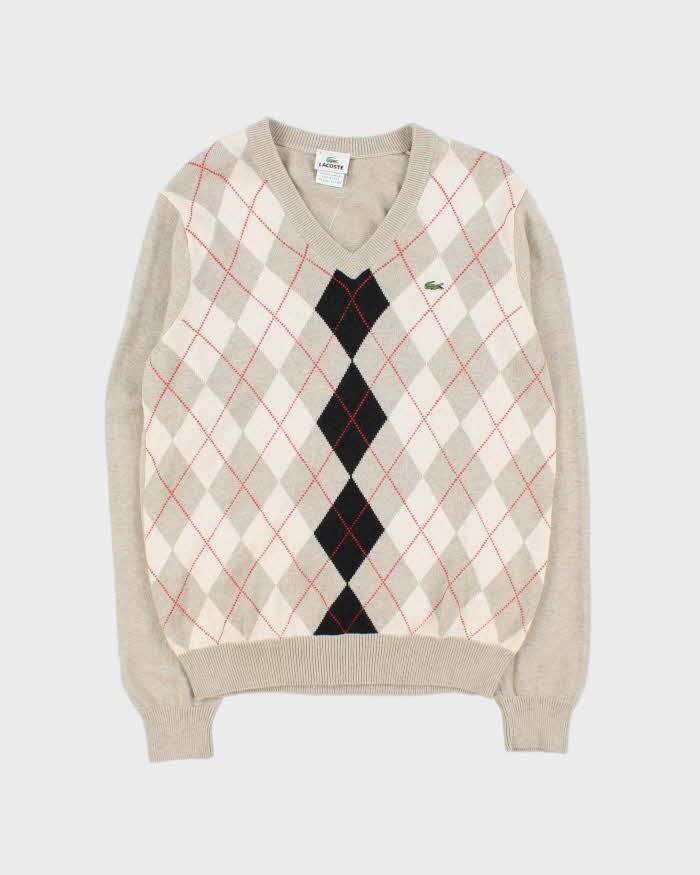 Vintage Y2K 00s Lacoste Wool Blend Argyle V-Neck Knit Jumper - S