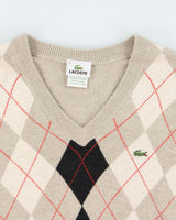 Vintage Y2K 00s Lacoste Wool Blend Argyle V-Neck Knit Jumper - S