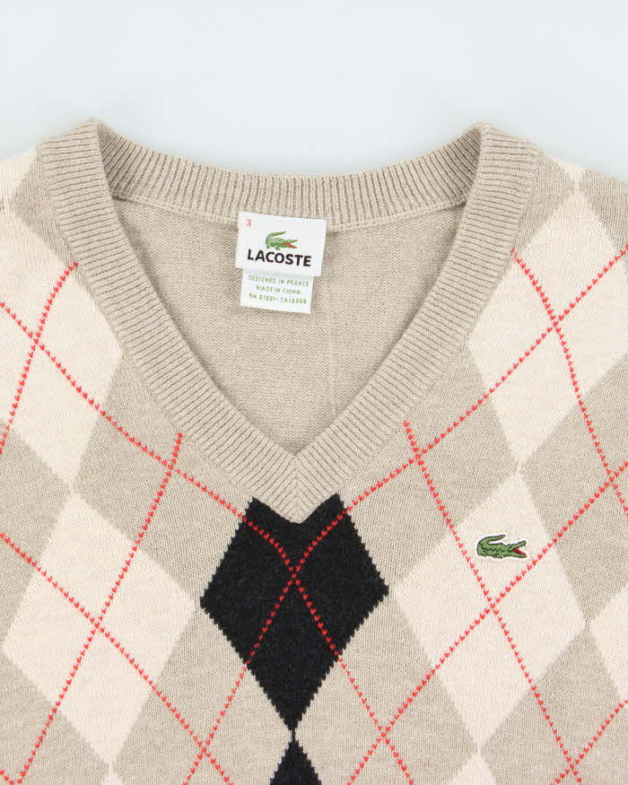Vintage Y2K 00s Lacoste Wool Blend Argyle V-Neck Knit Jumper - S