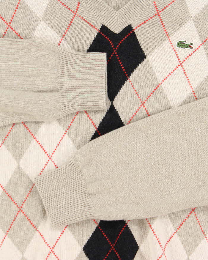 Vintage Y2K 00s Lacoste Wool Blend Argyle V-Neck Knit Jumper - S