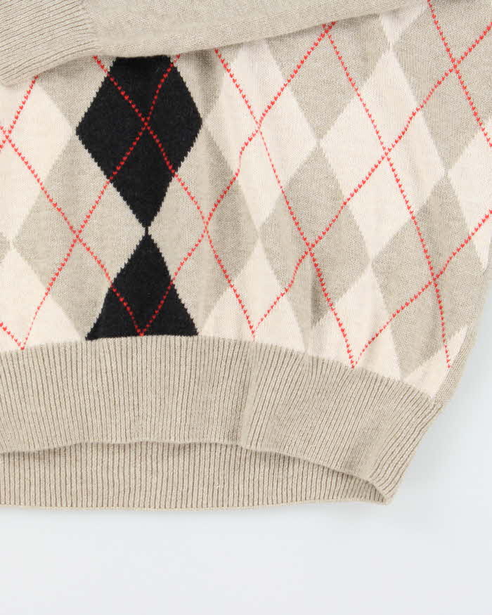 Vintage Y2K 00s Lacoste Wool Blend Argyle V-Neck Knit Jumper - S
