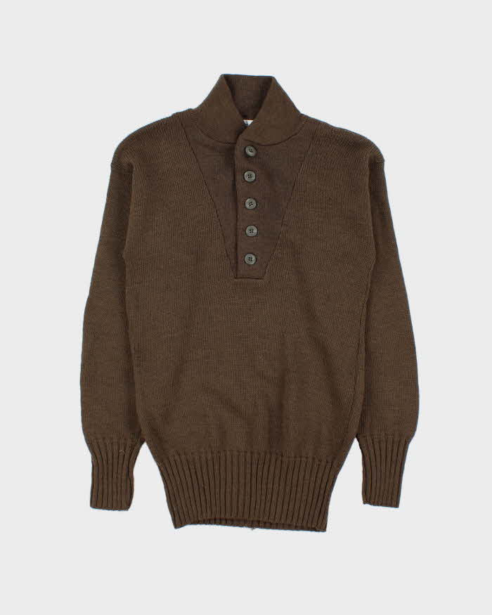 Vintage 1981 US Military Wool Olive Drab Button Collared Knit Jumper - M