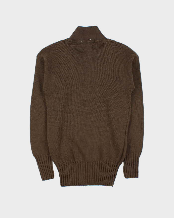 Vintage 1981 US Military Wool Olive Drab Button Collared Knit Jumper - M