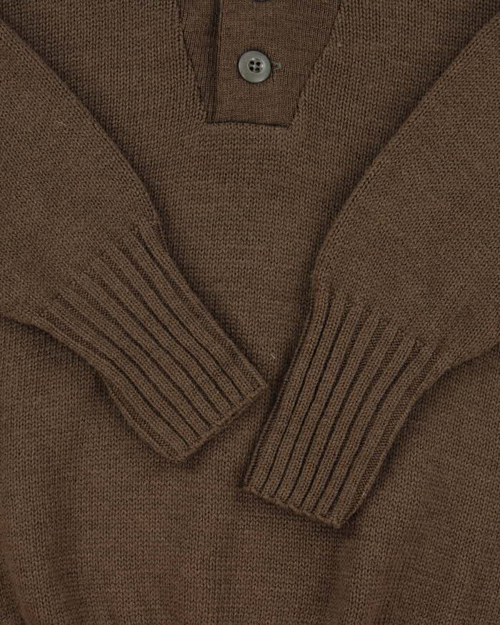 Vintage 1981 US Military Wool Olive Drab Button Collared Knit Jumper - M