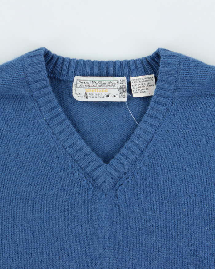 Vintage 1980s Sears Shetland Wool Chunky V-Neck Knit Jumper - S