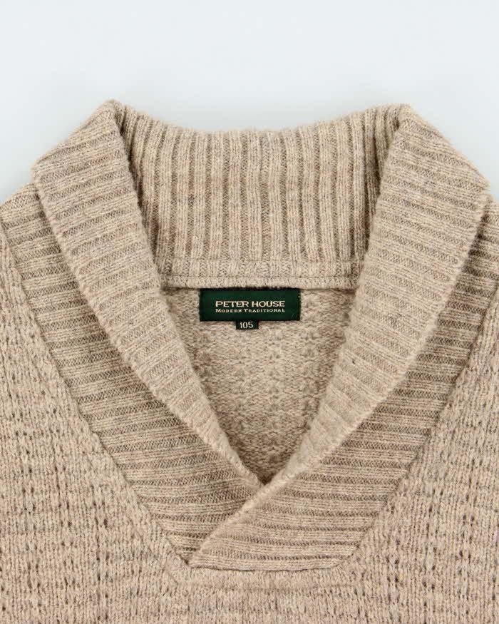 Vintage 00s Peter House Japan Wool Cable Knit Shawl Neck Jumper - XL