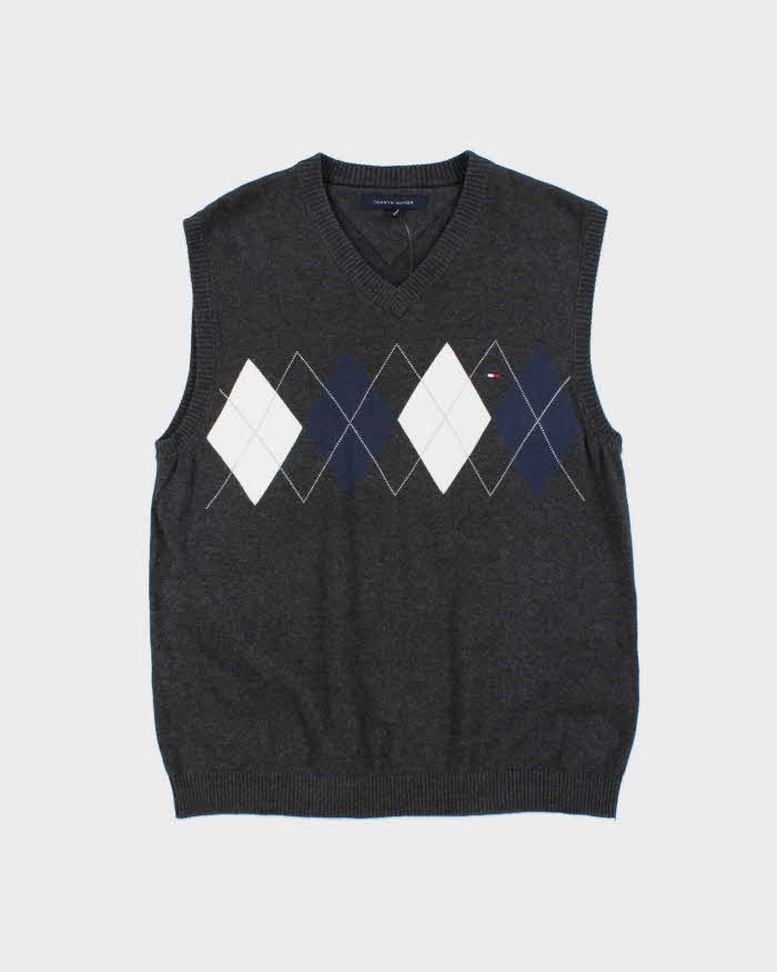 Vintage Tommy Hilfiger Argyle Sleeveless Knit Jumper - L