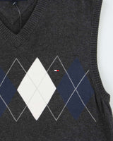Vintage Tommy Hilfiger Argyle Sleeveless Knit Jumper - L
