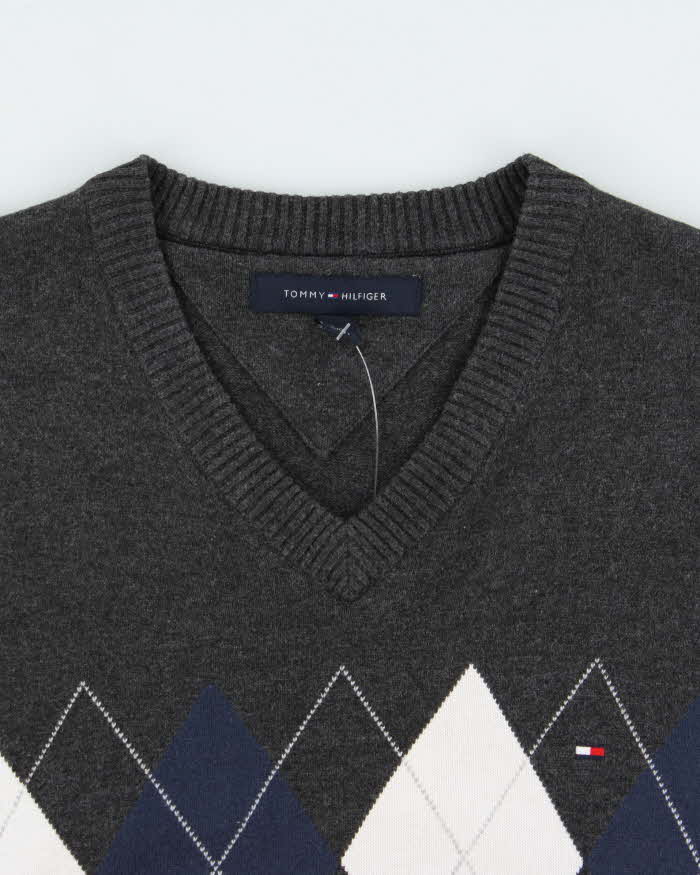 Vintage Tommy Hilfiger Argyle Sleeveless Knit Jumper - L
