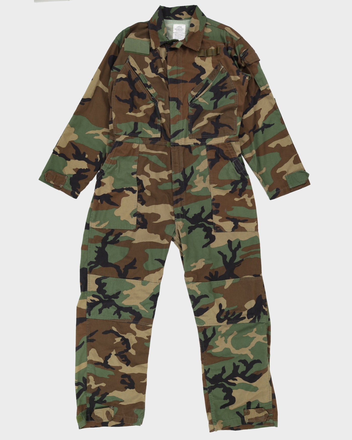 90s US Army Woodland Camo Mechanics Coveralls - L