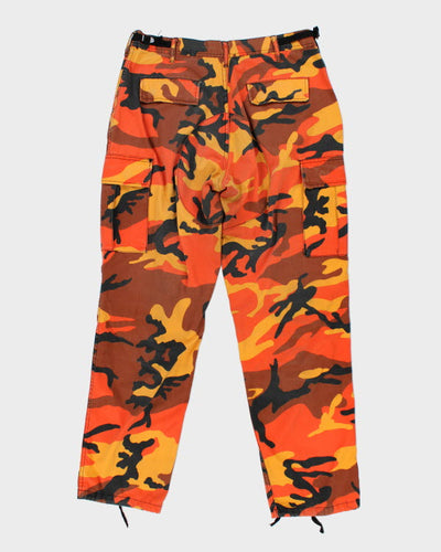 2000s Military Orange Woodland Camo Cargo Trousers - W29 L32