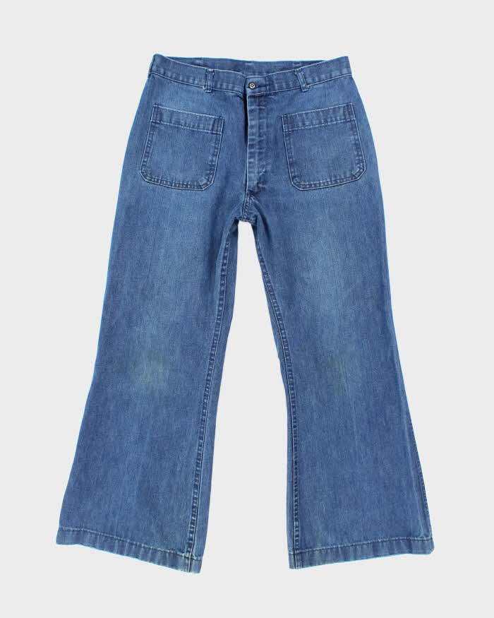 80s Vintage US Navy Denim Bell Bottom Jeans - 30x29