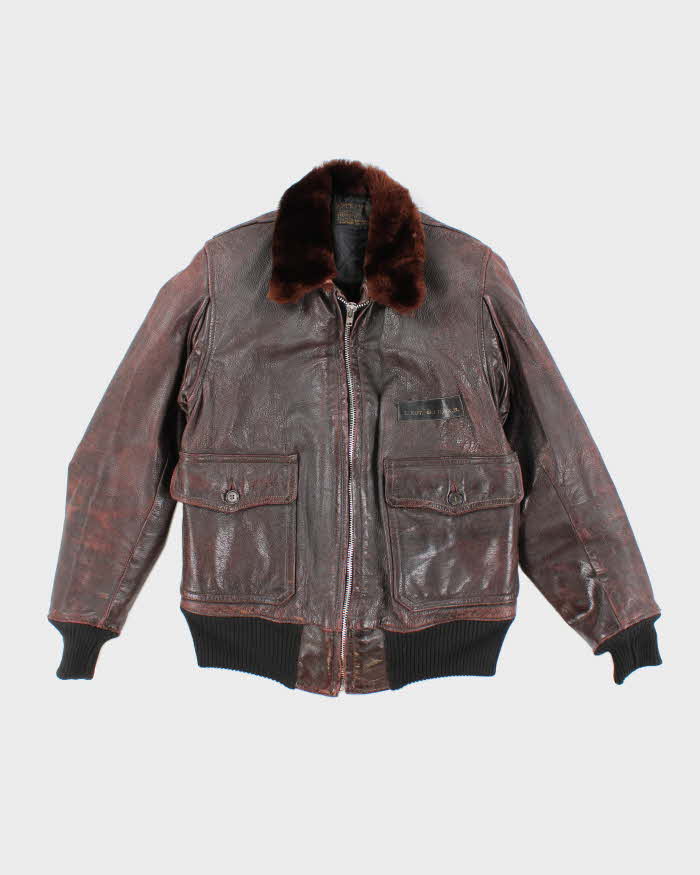 40s WWII Vintage US Navy M-422A Leather Flight Jacket - X-Small