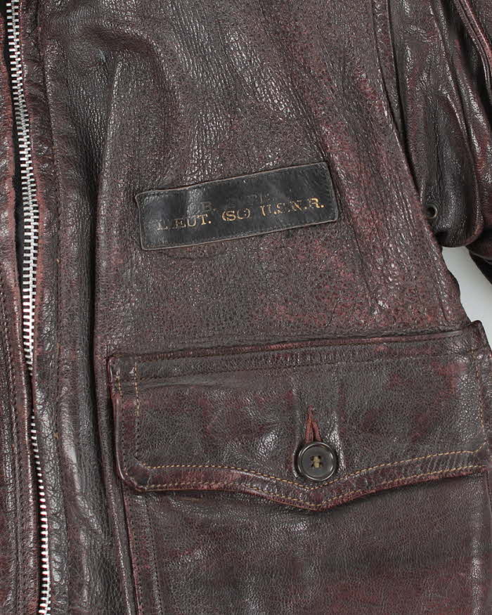 40s WWII Vintage US Navy M-422A Leather Flight Jacket - X-Small