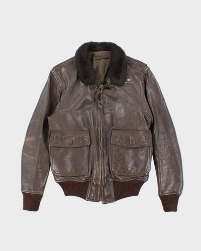 70s Vintage US Navy G-1 Leather Flight Jacket - Medium