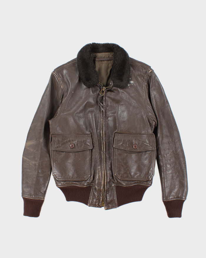 70s Vintage US Navy G-1 Leather Flight Jacket - Medium