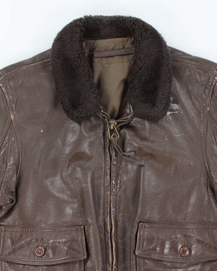 70s Vintage US Navy G-1 Leather Flight Jacket - Medium