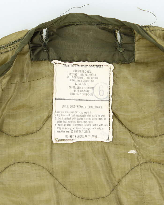70s Vintage US Army M65 Jacket Liner - Small