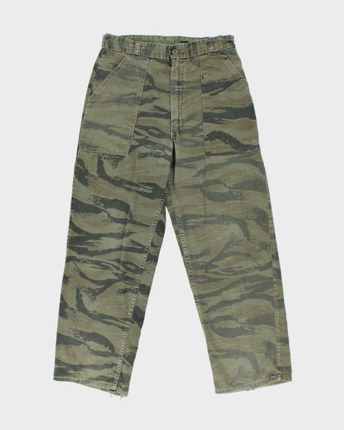 Vintage 1980s US Military Tiger Stripe Camo Wide Leg Cargo Combat Trousers - W32 L30