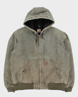 Vintage 2013 Carhartt J130 ARG 'Army Green' Distressed Duck Canvas Quilt Lined Bomber Jacket - L
