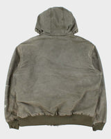 Vintage 2013 Carhartt J130 ARG 'Army Green' Distressed Duck Canvas Quilt Lined Bomber Jacket - L