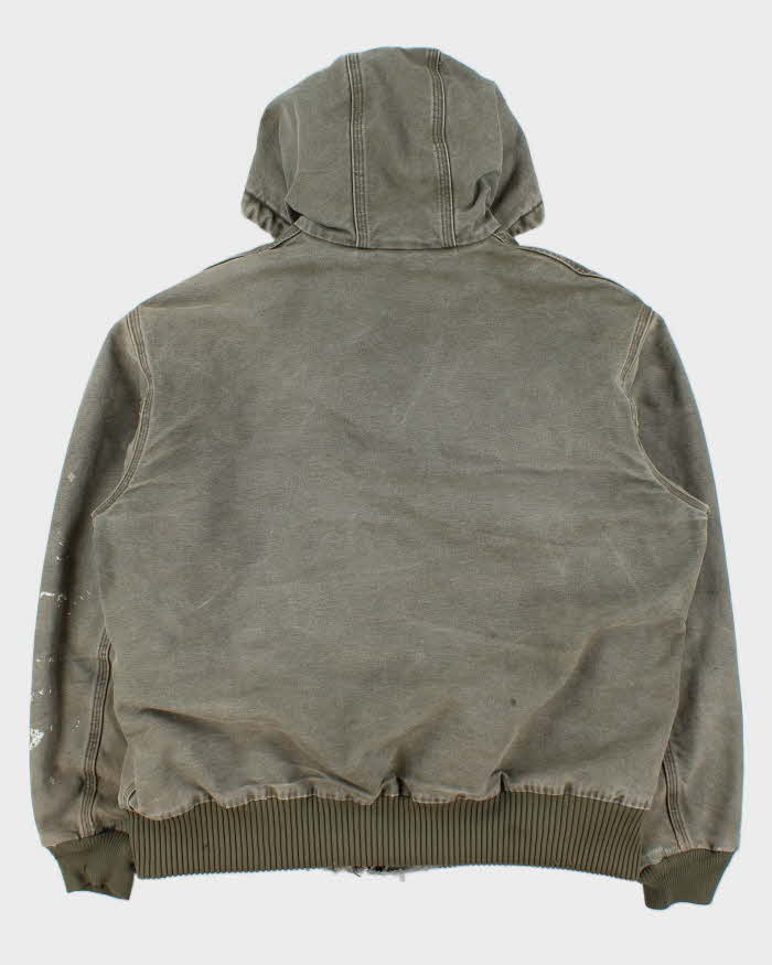 Vintage 2013 Carhartt J130 ARG 'Army Green' Distressed Duck Canvas Quilt Lined Bomber Jacket - L