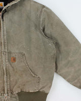 Vintage 2013 Carhartt J130 ARG 'Army Green' Distressed Duck Canvas Quilt Lined Bomber Jacket - L