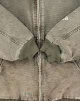 Vintage 2013 Carhartt J130 ARG 'Army Green' Distressed Duck Canvas Quilt Lined Bomber Jacket - L