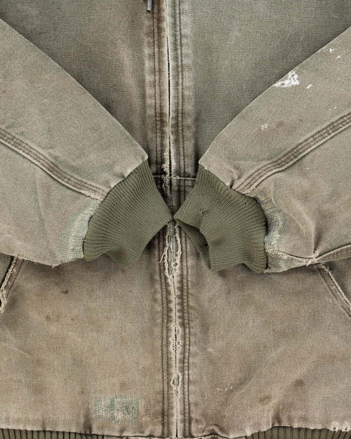 Vintage 2013 Carhartt J130 ARG 'Army Green' Distressed Duck Canvas Quilt Lined Bomber Jacket - L