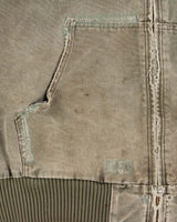Vintage 2013 Carhartt J130 ARG 'Army Green' Distressed Duck Canvas Quilt Lined Bomber Jacket - L