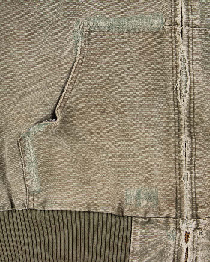 Vintage 2013 Carhartt J130 ARG 'Army Green' Distressed Duck Canvas Quilt Lined Bomber Jacket - L
