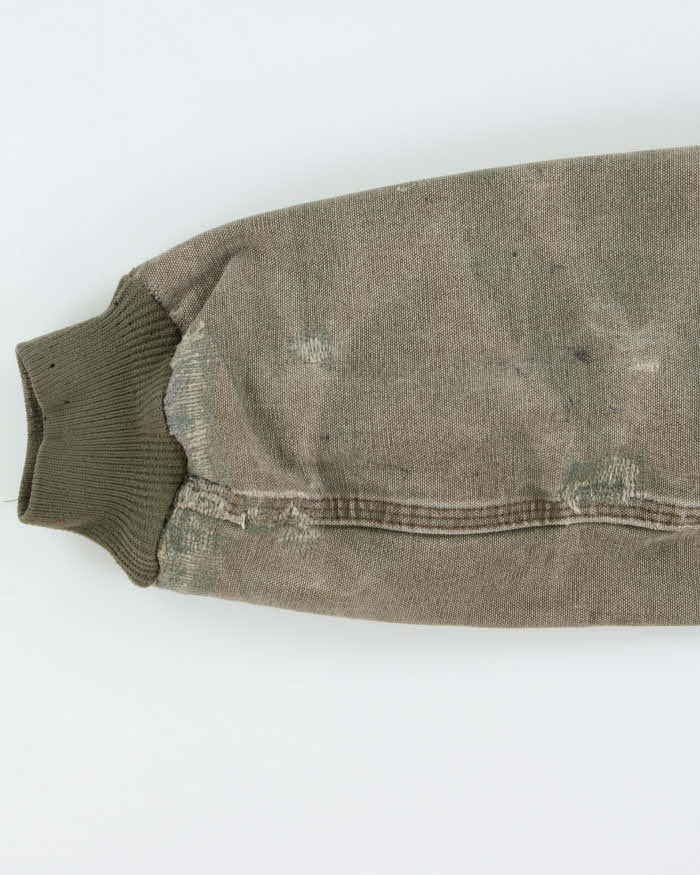 Vintage 2013 Carhartt J130 ARG 'Army Green' Distressed Duck Canvas Quilt Lined Bomber Jacket - L