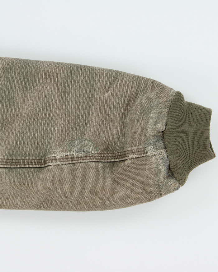 Vintage 2013 Carhartt J130 ARG 'Army Green' Distressed Duck Canvas Quilt Lined Bomber Jacket - L