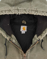 Vintage 2013 Carhartt J130 ARG 'Army Green' Distressed Duck Canvas Quilt Lined Bomber Jacket - L